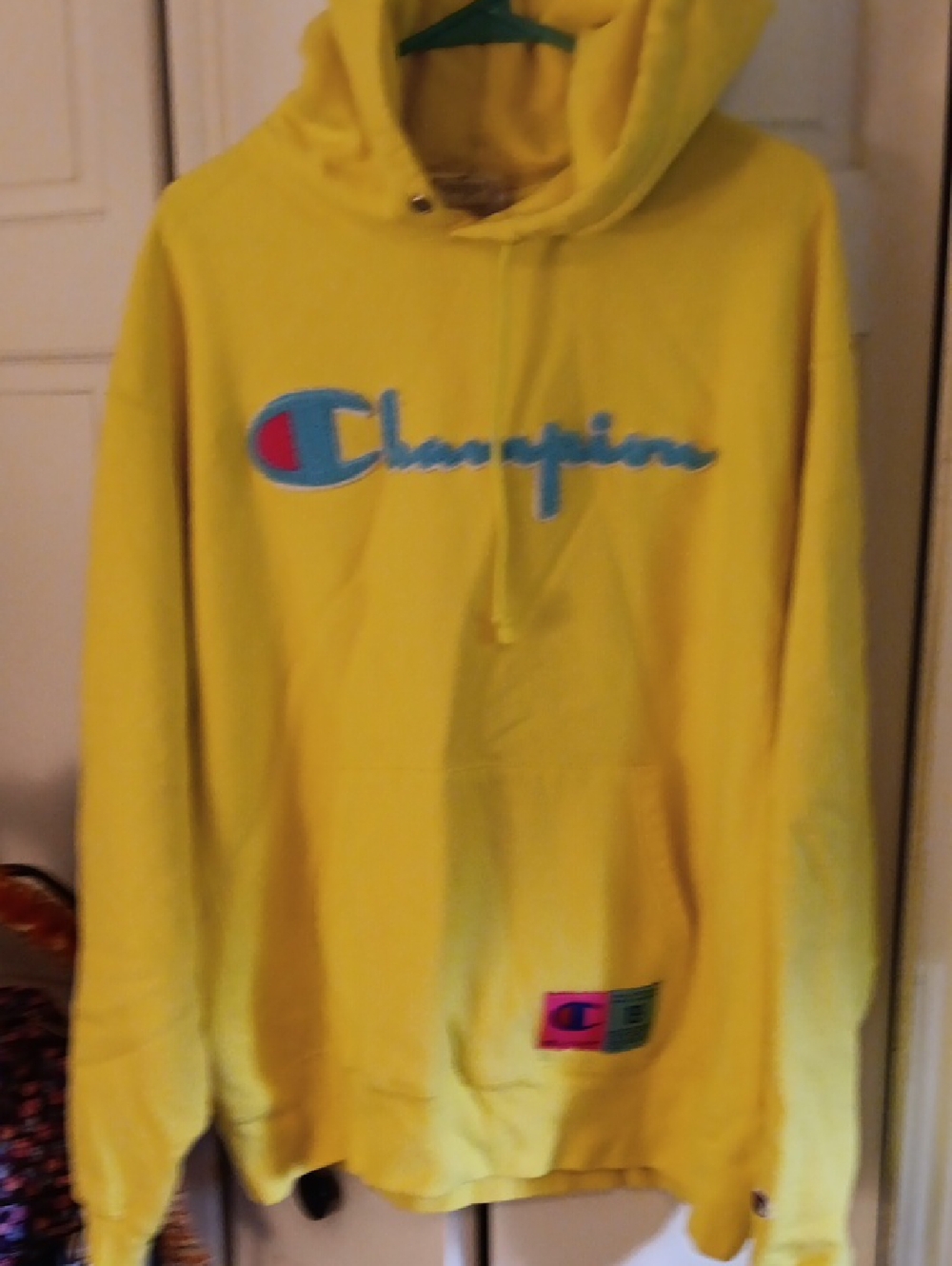 Champion Bright Yellow Hoodie with Blue Logo